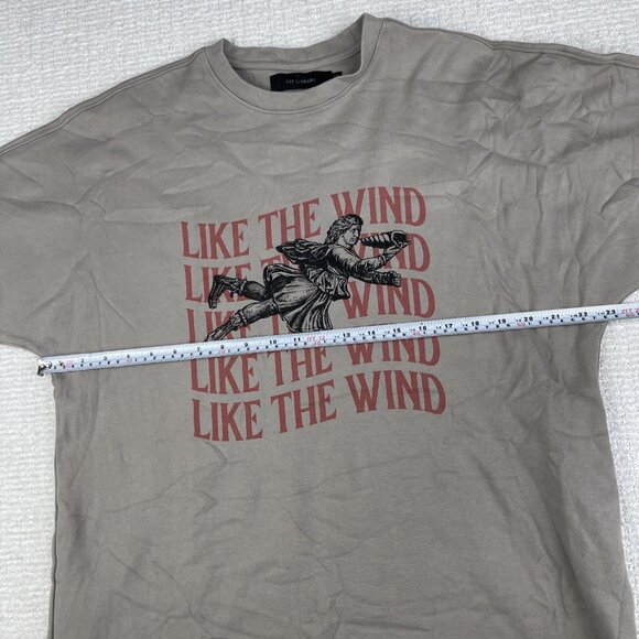 TEE LIBRARY Oversized T-Shirt Men M Made in Korea Grey ''Like The wind'' Graphic - Picture 8 of 15